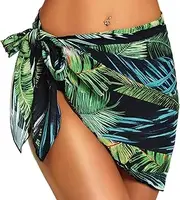 [CHUANGOU] Beach Wrap Sarong Cover Up Chiffon Swimsuit Wrap Skirts, Green, L