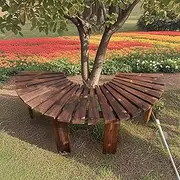 Outdoor Curved Seating Backless Wooden Garden Patio Bench, Wrap Around Tree Bench Park Slatted Bench Chair with Solid Wood Frame, Weather Resistance(Round)