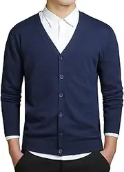 [Generic] Men's Casual Vintage Cardigan Sweaters V-Neck Long Sleeve Cardigans Button-Up Cable Knitted Sweater Outwear