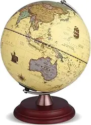 Globe Newest Retro World With LED Light - Rustic Decorative Desktop Rotating Earth On Wooden Base - 9.8 Inch Geographical