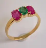 Beautiful Emerald & Ruby Stone Ring For My Love 14k Gold Plated Christmas Gift
