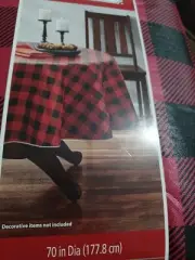 Holiday Time Black and red Buffalo plaid tablecloth 70" round plastic