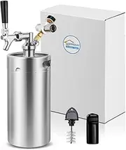 FERRODAY SS304 128oz Mini Keg Growler Beer Keg Draft Beer Dispenser Pressurized Growler for Beer Mini Keg 60 psi Co2 Regulator Beer Faucet Keg Kit Keeps Beer Fresh Portable Mini Keg Beer Co2 Growler