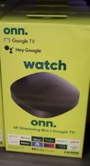 New Onn . Android TV 4K UHD Streaming Box -With Voice & HDMI Cable Black