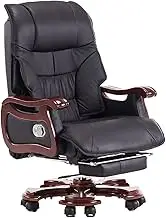 KJLY Head Layer Cowhide Massage Chair, Boss Chair, Ergonomic Computer Chair, Swivel Chair, 7-Point Massage and Retractible Footrest, Black/Brown (Color : Black)