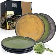 Moritz & Moritz Set of 6 Dessert Plates, Vintage Colours, Red, Yellow and Green, Cake Plates for 6 People, Porcelain, Dishwasher and Microwave Safe