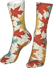 [CSIVKEJ] Crew Socks Comfort Casual Athletic Multi Design Socks For Women Men, Maple Leaves 10, One Size, Maple Leaves 10, One size