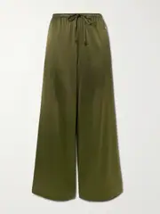 [ÉTERNE] ÉTERNE - Brody Silk-blend Satin Wide-leg Pants - Army green - L/XL L/XL Green