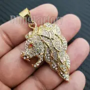 Iced Hip Hop Bust Down Gold Tone Rapper Stainless steel Lion Head Charm Pendant