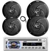 Pyle Marine Bluetooth CD Radio, 2x 8" 320W + 2x 6.5" 240W Black Speaker, Antenna