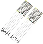 GRIRIW 24cm Stainless Steel Fondue Forks Heat-Resistant Handle 12pcs Set for Cheese Fondue BBQ Camping Desserts