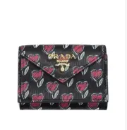 PRADA Black Vitello Move Love Heart Envelopes Snap Wallet