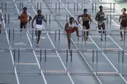 Maryland Renaldo Nehemiah in action during 110M hurdles competitio- Old Photo