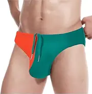 [JINSHI] Men's Sexy Swimming Briefs Colours Collide Bikini Swimwear with Adjustable Drawstring