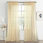 Semi Sheer Window Curtains Voile Rod Pocket Sheer Curtain, Voile Drapes for Bedroom Living Room, Semi Transparent Linen Look Curtain Panel Draperies 1 Panel