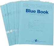 Roaring Spring Test Blue Exam Book, 50 Pack, Wide Ruled with Margin, 8.5" x 7" 8 Sheets/16 Pages, Blue Cover