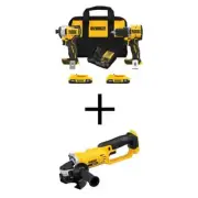 DEWALT Drill/Driver + Impact Driver Kit 20V MAX Li-Ion Cordless w/ 5" Grinder