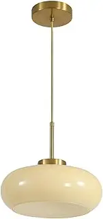 BOKT Modern Gold Globe Pendant Light Mid Century 1-Light Ceiling Pendant Light with Beige Glass Shade Adjustable Semi Flush Mount Ceiling Light Kitchen Island Pendant Lamp Brushed Brass Chandelier