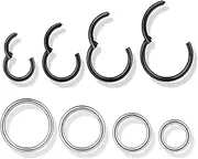 [Kakonia] 16G/18G/20G 316L Surgical Steel Seamless Cilcker Hinged Nose Rings Hoops Septum Rings Hypoallergenic Lip Helix Tragus Conch Rook Daith Lobe Cartilage Piercing Jewelry for Women Men Black Silver Gold