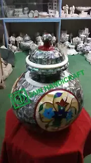 12" White Marble Flower Vase matka Pot with lid paua shell Inlay Art decor home