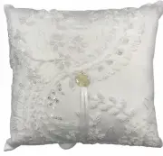 Ivy Lane Design Victorian Ring Pillow White Seed Beads Embroidery Sequins 7" Sqr