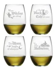 Susquehanna Set of 4 Halloween Verse Assortment Stemless Wine Glasses