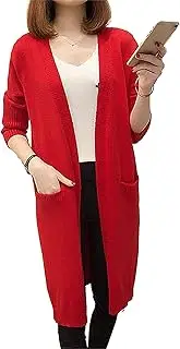 [Generic] Womens Ribbed Knit Long Cardigan Fall Casual Draped Open Front Cardigan Lightweight Long Sleeve Coat With Pockets