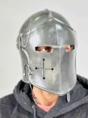 Grey Barbuta Helmet – Medieval Knight Armor | 18-Gauge Mild Steel