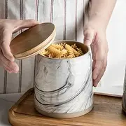MISSYSSIM Ceramic Airtight Containers, Wide Mouth Food Storage Jars with Sealing Wooden Lids, Cereal Sugar Tea Coffee Bean Cookie Flour Canisters - Marble Design