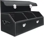 Car Organizers for Trunk for Suv Sedan, Car Trunk Organizer, Leather Storage Box, Extra Large Boot Organiser, Button Lid,Collapsible Adjustable Multi Compartment Auto Boot Tidy (Black-Large)