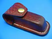 Brown Basket Weave Leather Swiss Army Knife Style Folding Pocket Belt Sheath