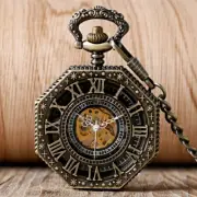Mens Skeleton Pocket Watch Mechanical Octagon Retro Chain Luxury Fob Watches