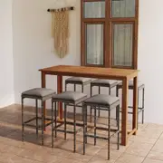 7 Piece Garden Bar Set with Cushions Grey vidaXL