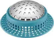 Aluvor Drain Hair Catcher, Stainless w/Light Blue Silicone, Fits Most Drains-NEW