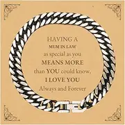 [Generic] Meaningful Cuban Link Chain Bracelet for Mum In Law, I Love You Always and Forever, Mothers Day Unique Gifts Idea, Small, Silver Plated Zinc, Cubic Zirconia