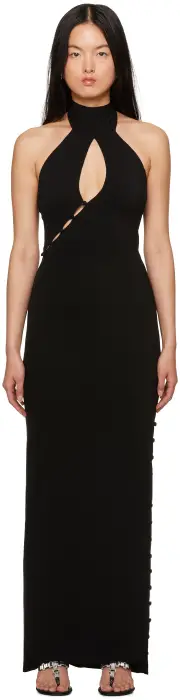 Magda Butrym Open Back Jersey Maxi Dress FR38 Black