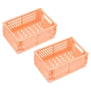 2 Pcs 10 x 6.5 x 3.9" Collapsible Plastic Basket Large Storage Crate, Coral Pink