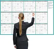 Large Dry Erase Calendar for Wall - Undated 12 Month Wall Calendar, 37”×58", Yearly Wall Calendar Dry Erase, Erasable & Reusable Calendar with 15 Round Stickers, Green Large Wall Calendar Dry Erase