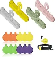 36-Pack Silicone Cable Ties and Cable Labels Sets, 24 Silicone Cord Ties+12 Identification Cord Labels，Reusable Wire tie and Wire Tags for Cable Management