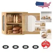 Large Corner Wooden Bread Box with Adjustable Shelf - Ultimate Kitchen Organizer