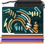 Sensory Activity Board, Double Side Silicone Design,Fidget Toy for ADHD & Autism,Calm Down, Stress, Anxiety, Kids 3+ & Adults Activities for Travel,Portable with Travel Bag & 20 Strings-Dark Green