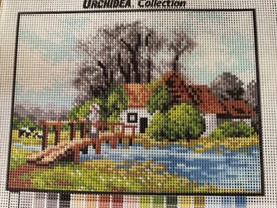Printed needlepoint tapestry canvas only 7x9.5 Orchidea On The Bridge