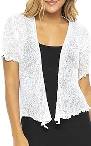 [Back From Bali] Womens Sheer Shrug Short Sleeve Open Front Cardigan Lightweight Knit Sweater Tie Top
