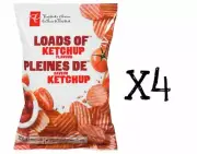 4x Bags President's Choice Loads of Ketchup Rippled Potato Chips 200 g Canada