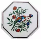 Shiny Gemstone Inlay Work Coffee Table Top Octagon White Marble Sofa Side Table