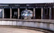 Amtrak E8 Passenger Locomotive Harrisburg Roundhouse Postcard Railroad (A6)