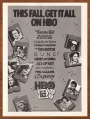 1985 HBO TV Vintage Print Ad/Poster Retro 80s Movies Terminator Karate Kid Dune