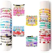 [Daigoo] 32 Pcs Preppy Bracelets for Women Colorful Clay Bead Surfer Heishi Bracelet Set Stackable Boho Y2K Elastic Friendship Beaded Bracelets Summer Beach Layering Jewelry