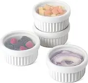 [LE TAUCI] Ramekins with Lids, 8 OZ Ramekins Oven Safe, Creme Brulee Ramekin Bowls, Ceramic Souffle Dishes with Covers, Custard Cups for Baking, Pudding, Serving Dip, Ice Cream, Set of 4, White
