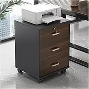 Wood 3-Drawer Filing Cabinet with Locking Casters, Dark Coffee